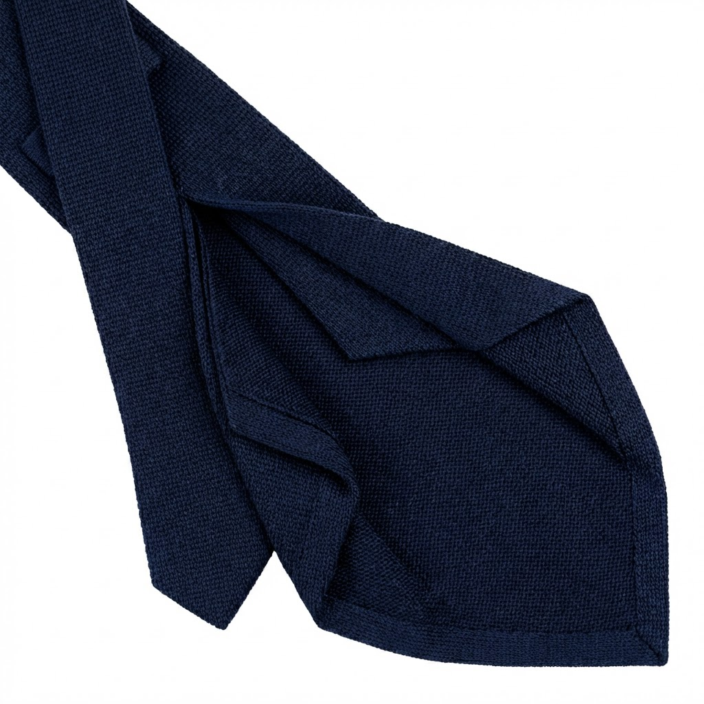 cravatta blu navy 5 pieghe in seta jacquard, tinta unita, fatta a mano a Como da Lorenzi Como