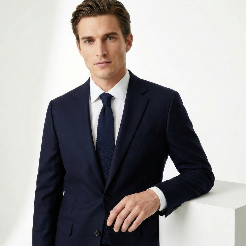 Dark Blue 5-Fold Sartorial Silk Tie, product view 4