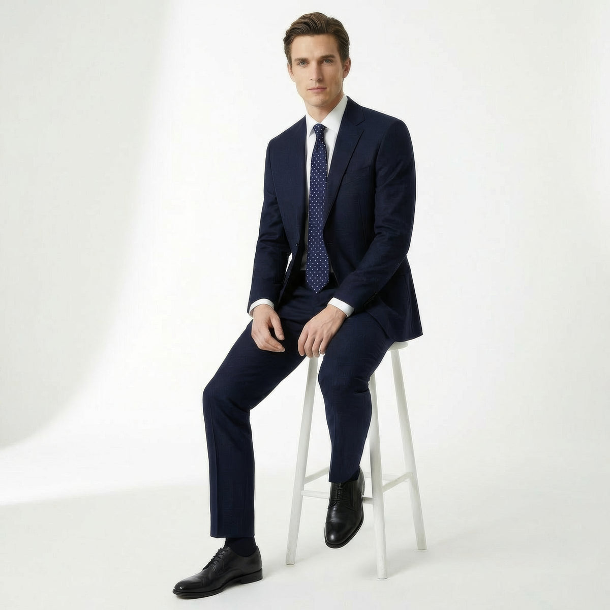 Dark Blue 5-Fold Sartorial Jacquard Silk Tie, product view 5