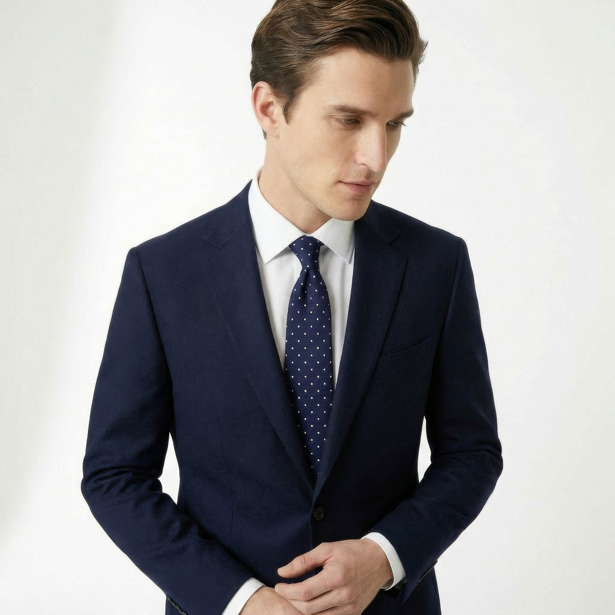 Dark Blue 5-Fold Sartorial Jacquard Silk Tie, product view 4