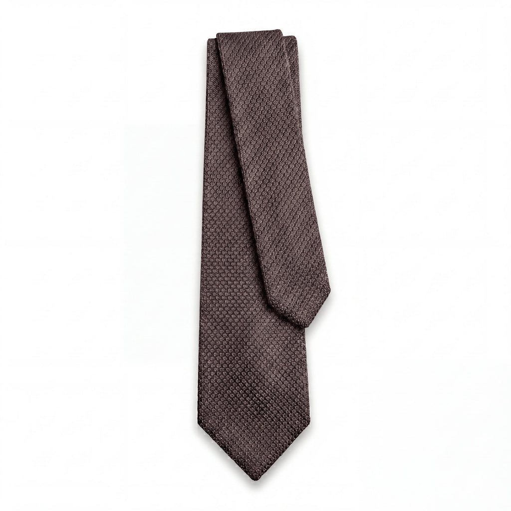 Dark Brown Handmade 3-Fold Grenadine Silk Tie - Lorenzi Como luxury silk tie