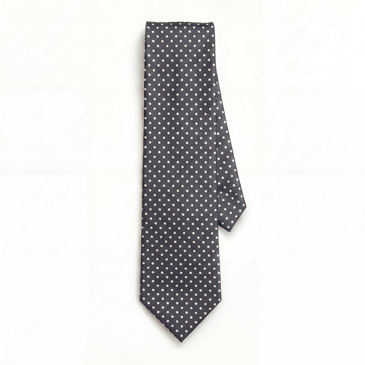 CRAVATTA GRIGIA SCURA 3 PIEGHE IN SETA JACQUARD - Pois bianchi - Lorenzi Como luxury silk tie