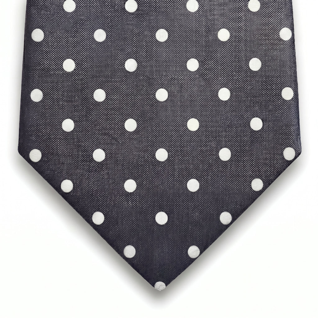 cravatta grigio scuro 3 pieghe in seta jacquard con pois, fatta a mano a Como da Lorenzi Como