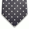 cravatta grigio scuro 3 pieghe in seta jacquard con pois, fatta a mano a Como da Lorenzi Como