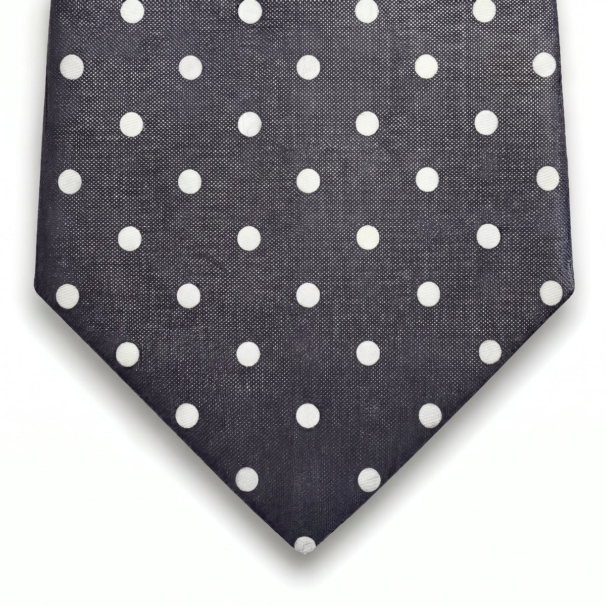 cravatta grigio scuro 3 pieghe in seta jacquard con pois, fatta a mano a Como da Lorenzi Como