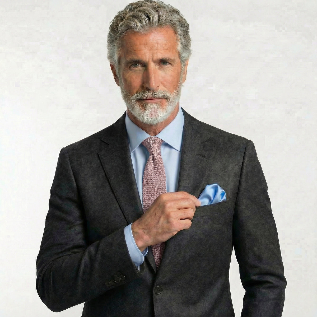 Fard Handmade 3-Fold Grenadine Silk Tie, worn with a suit and shirt
