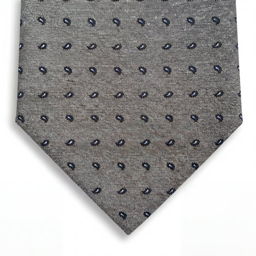 cravatta grigio sartoriale in seta jacquard con paisley, fatta a mano a Como da Lorenzi Como