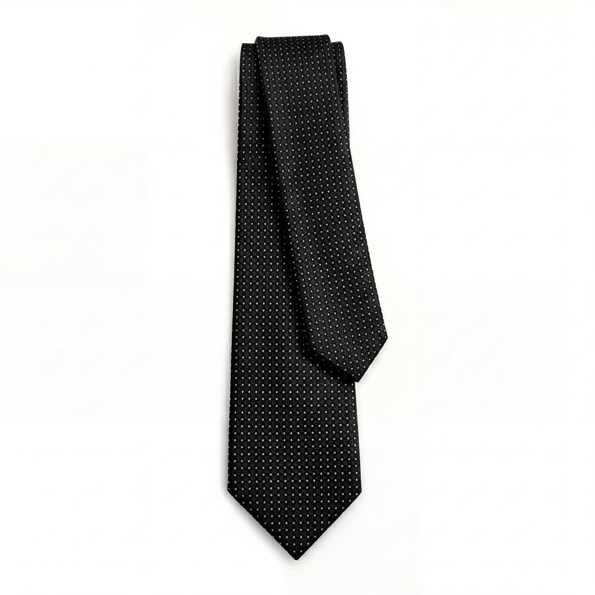 Black 3 Fold Sartorial Silk Tie - White Pin Dot - Lorenzi Como luxury silk tie
