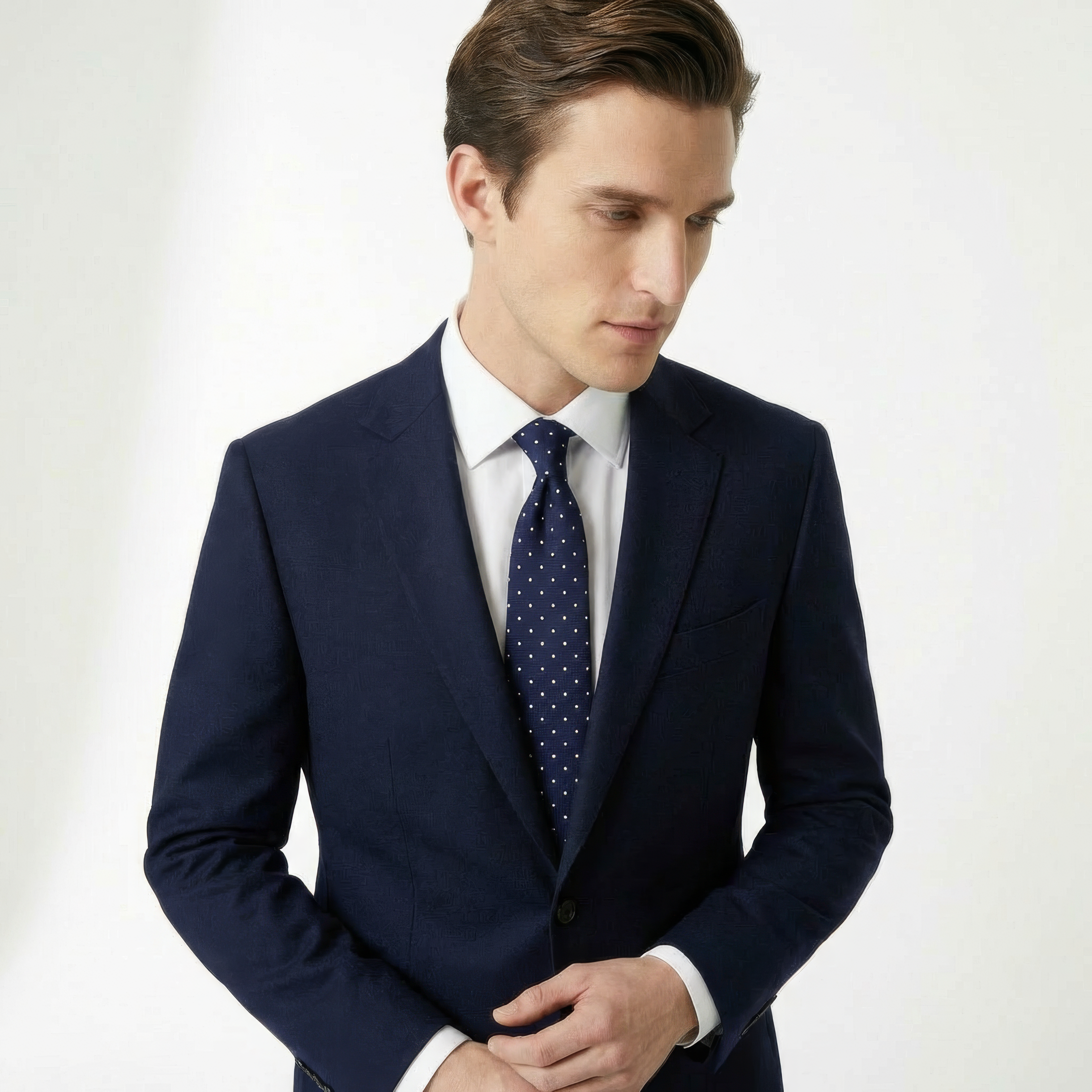 DARK BLUE 5-FOLD SARTORIAL JACQUARD SILK TIE