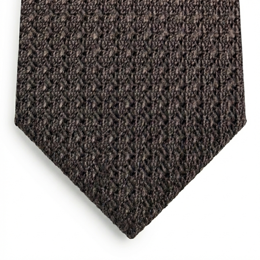 DARK BROWN HANDMADE 3-FOLD GRENADINE SILK TIE