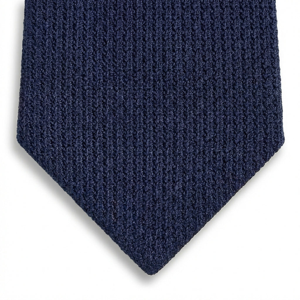 NAVY HANDMADE 3-FOLD GRENADINE SILK TIE