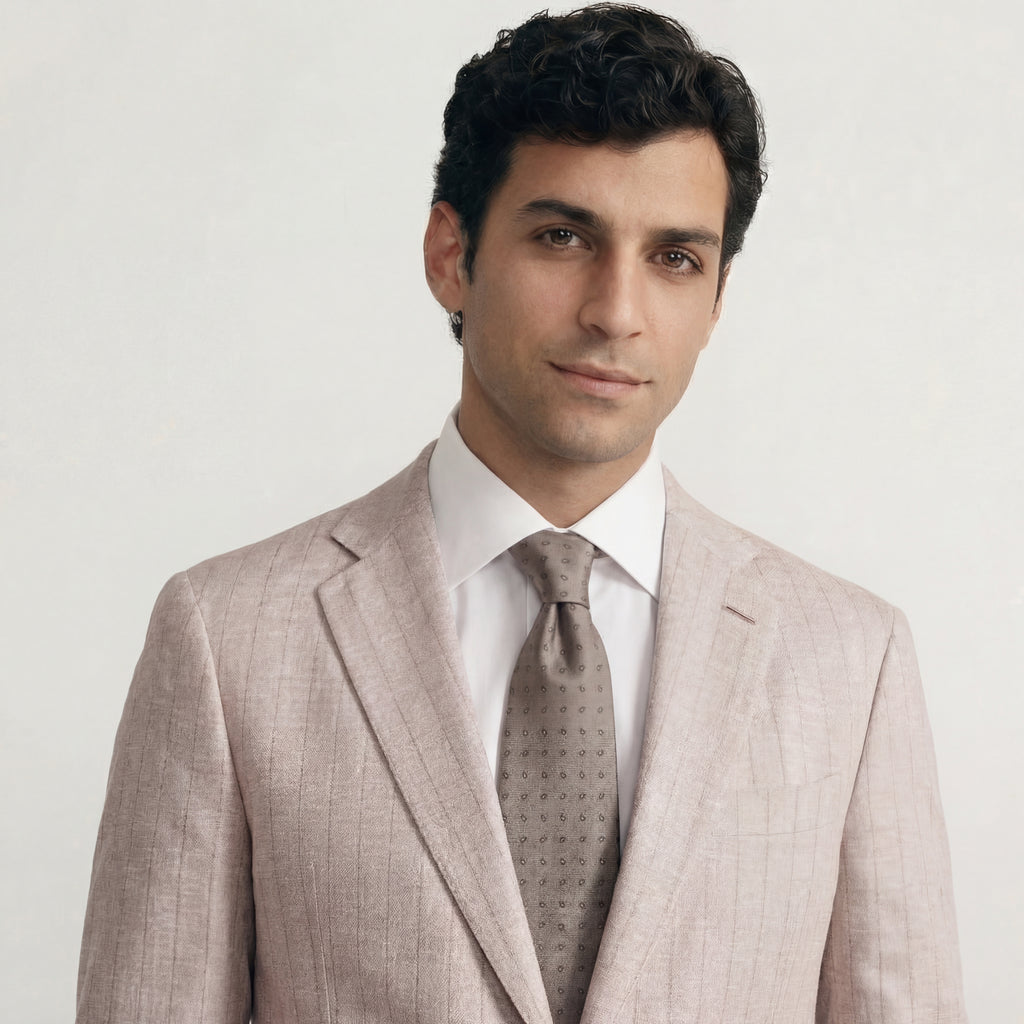 TAUPE JACQUARD SILK TIE - Micro paisley pattern