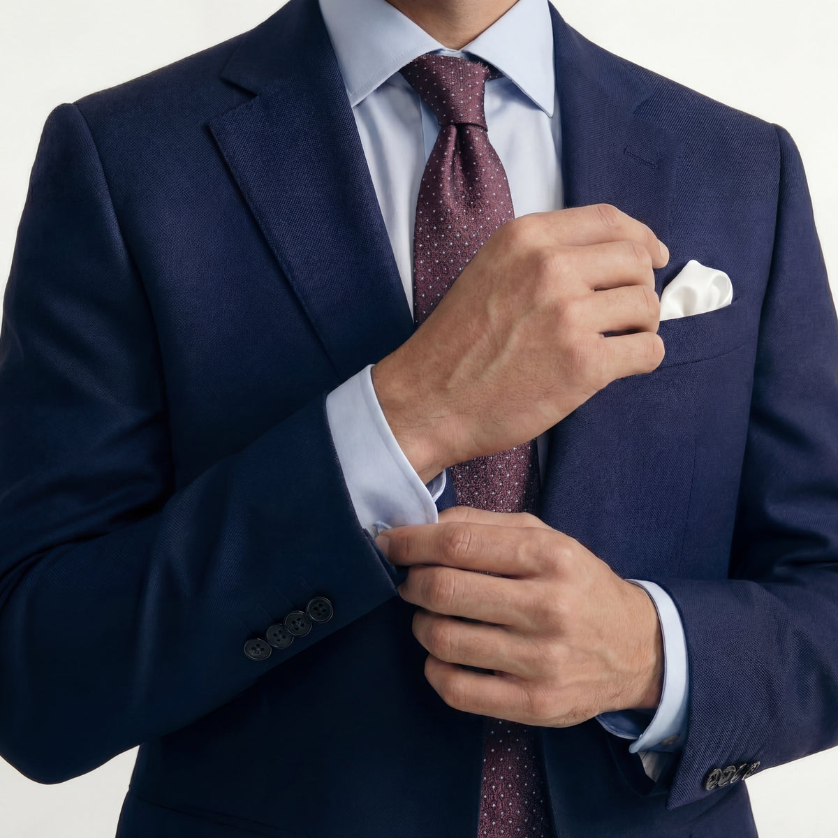 BURGUNDY JACQUARD SILK TIE - Micro dot pattern, worn with a suit and shirt