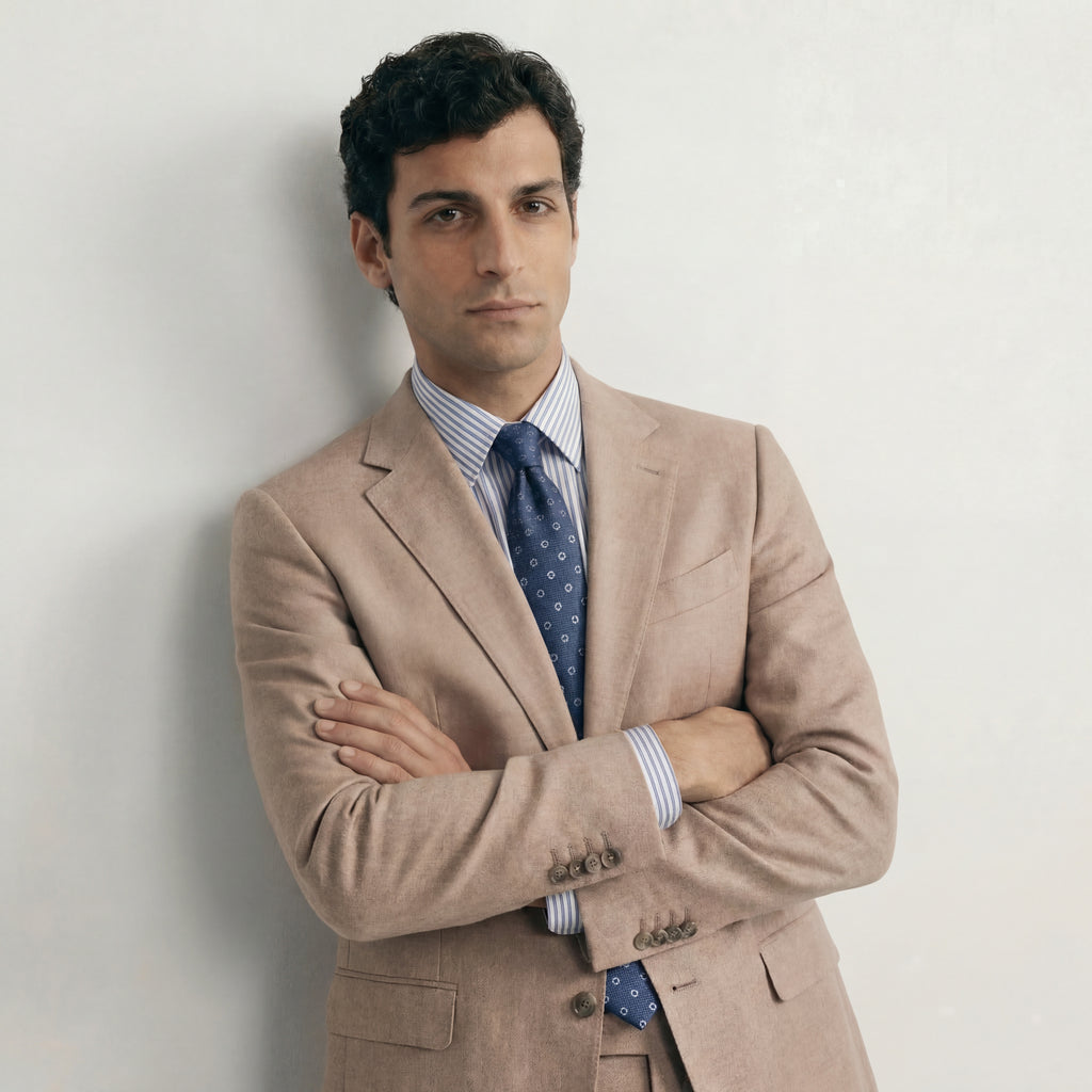 BLUE JACQUARD SILK TIE - Circular micro pattern