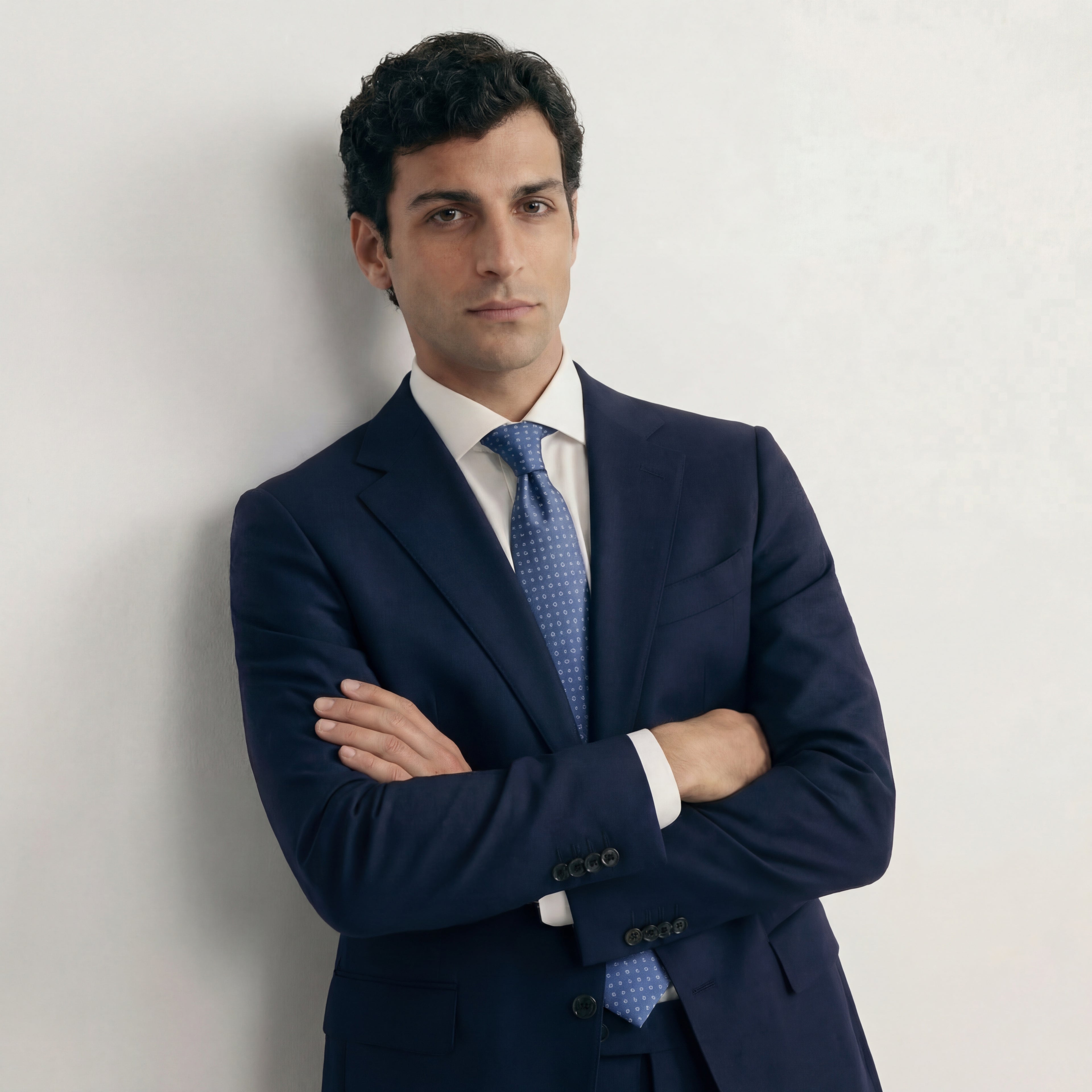 BLUE JACQUARD SILK TIE - Small paisley pattern