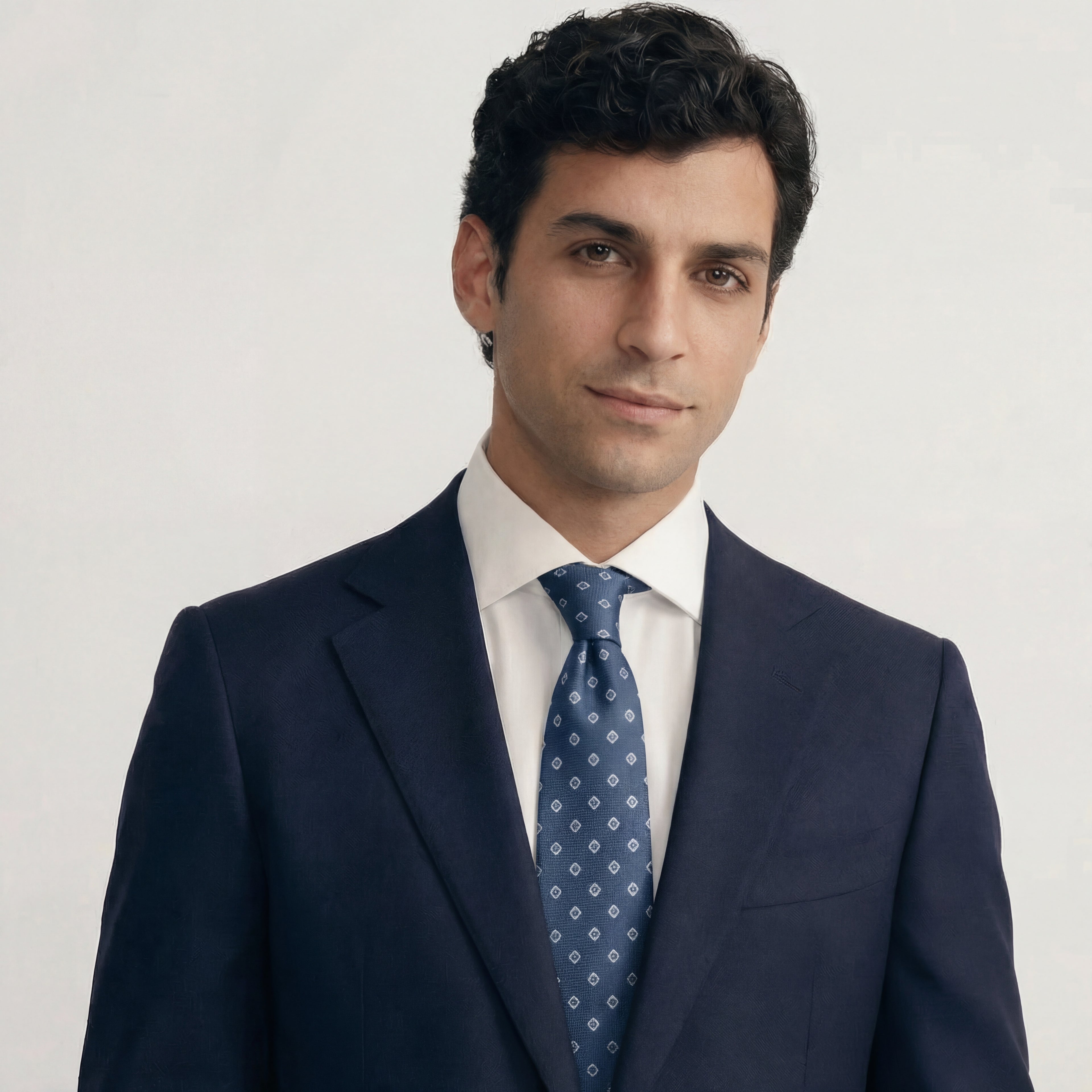 BLUE JACQUARD SILK TIE - Small geometric pattern