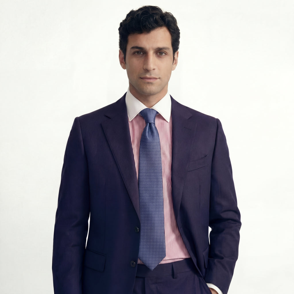 NAVY JACQUARD SILK TIE – Micro Geometric Pin-Dot