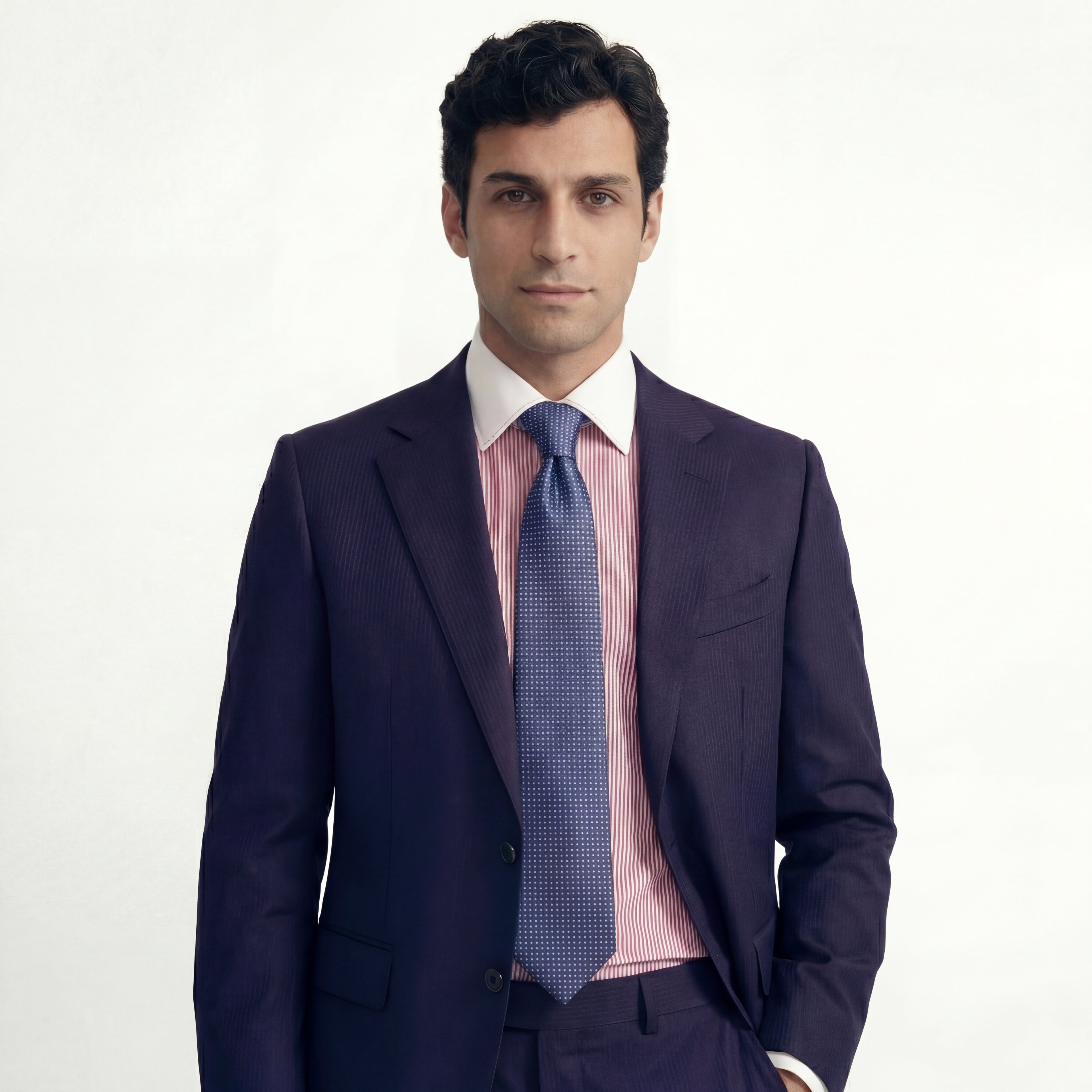 NAVY JACQUARD SILK TIE – Micro Geometric Pin-Dot