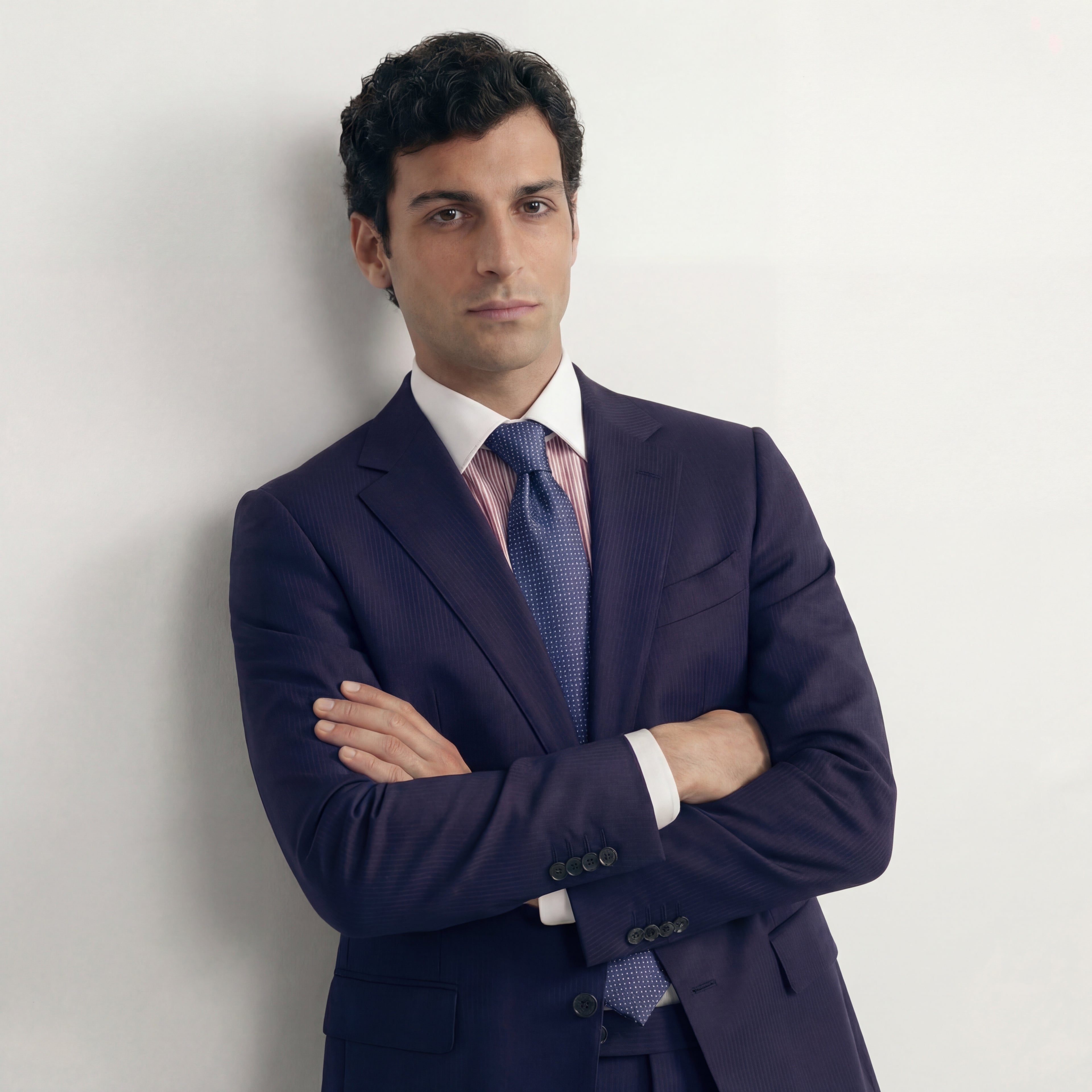 NAVY JACQUARD SILK TIE – Micro Geometric Pin-Dot