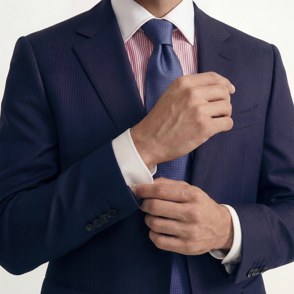 NAVY JACQUARD SILK TIE – Micro Geometric Pin-Dot