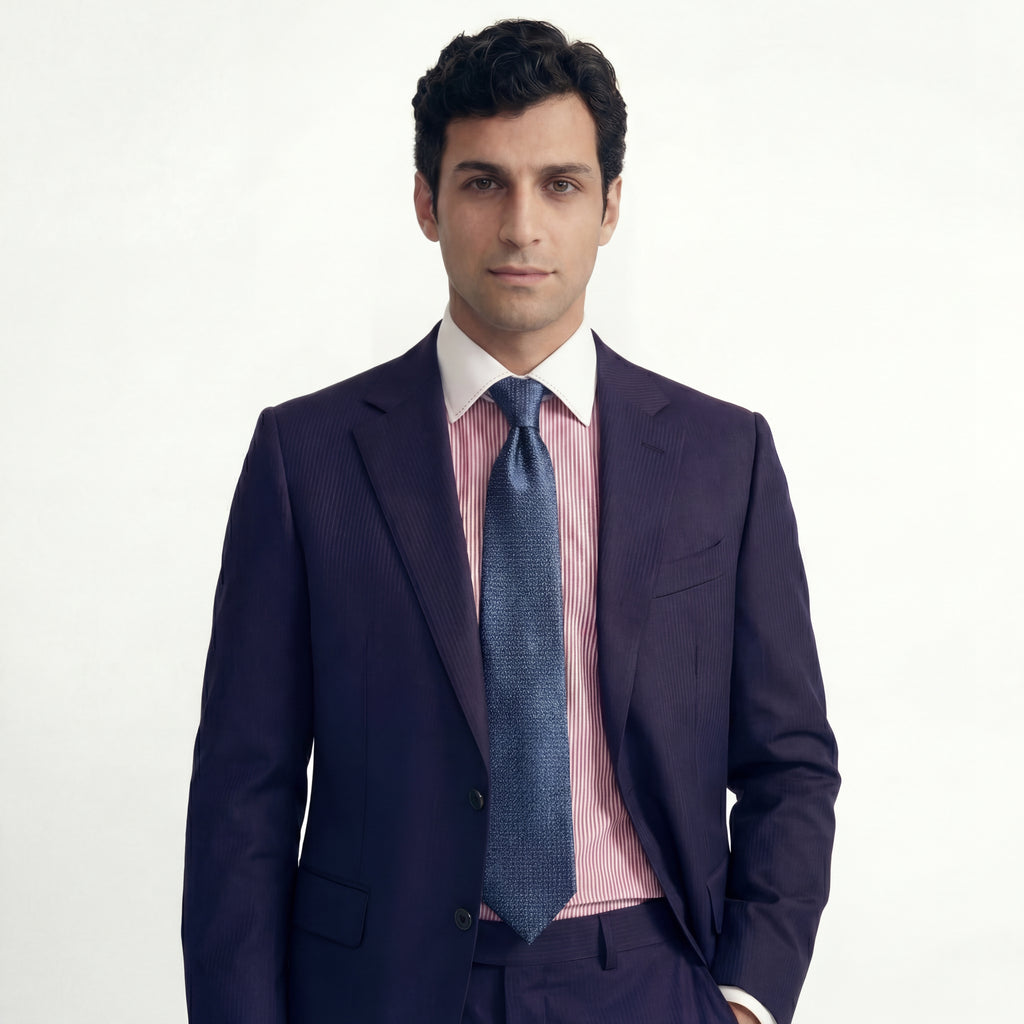 BLUE JACQUARD SILK TIE - Subtle textured weave