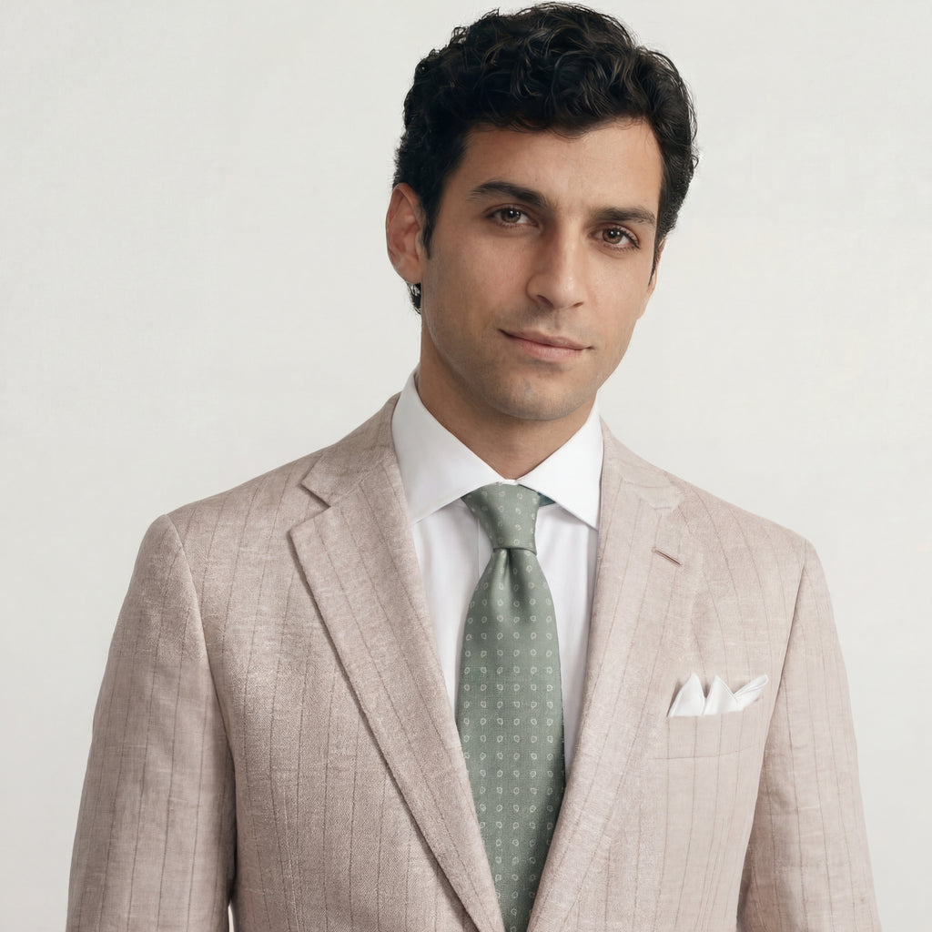 SAGE GREEN JACQUARD SILK TIE - Small paisley pattern