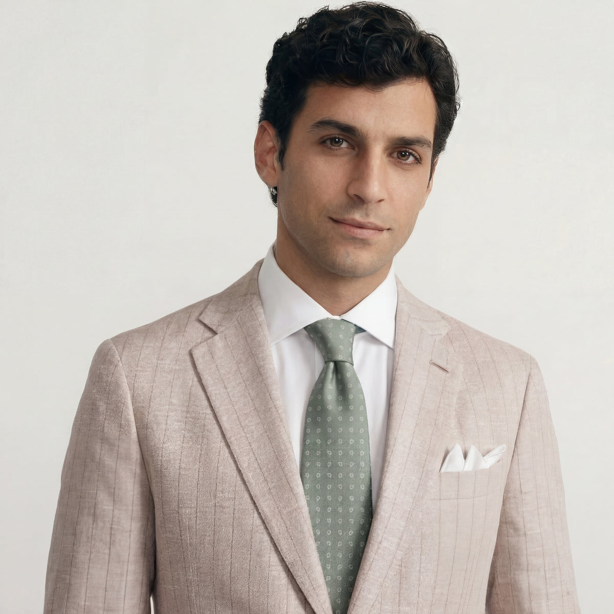 SAGE GREEN JACQUARD SILK TIE - Small paisley pattern, product view 5