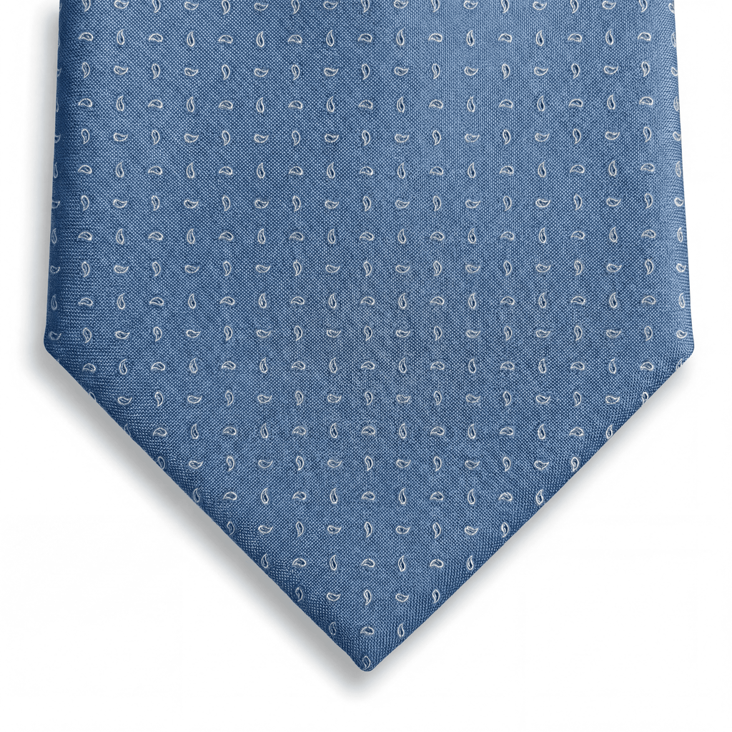 LIGHT BLUE JACQUARD SILK TIE - Micro paisley pattern
