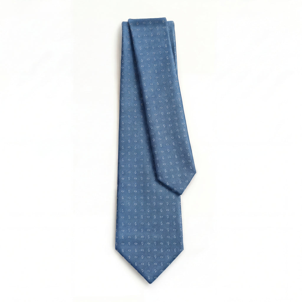 LIGHT BLUE JACQUARD SILK TIE - Micro paisley pattern