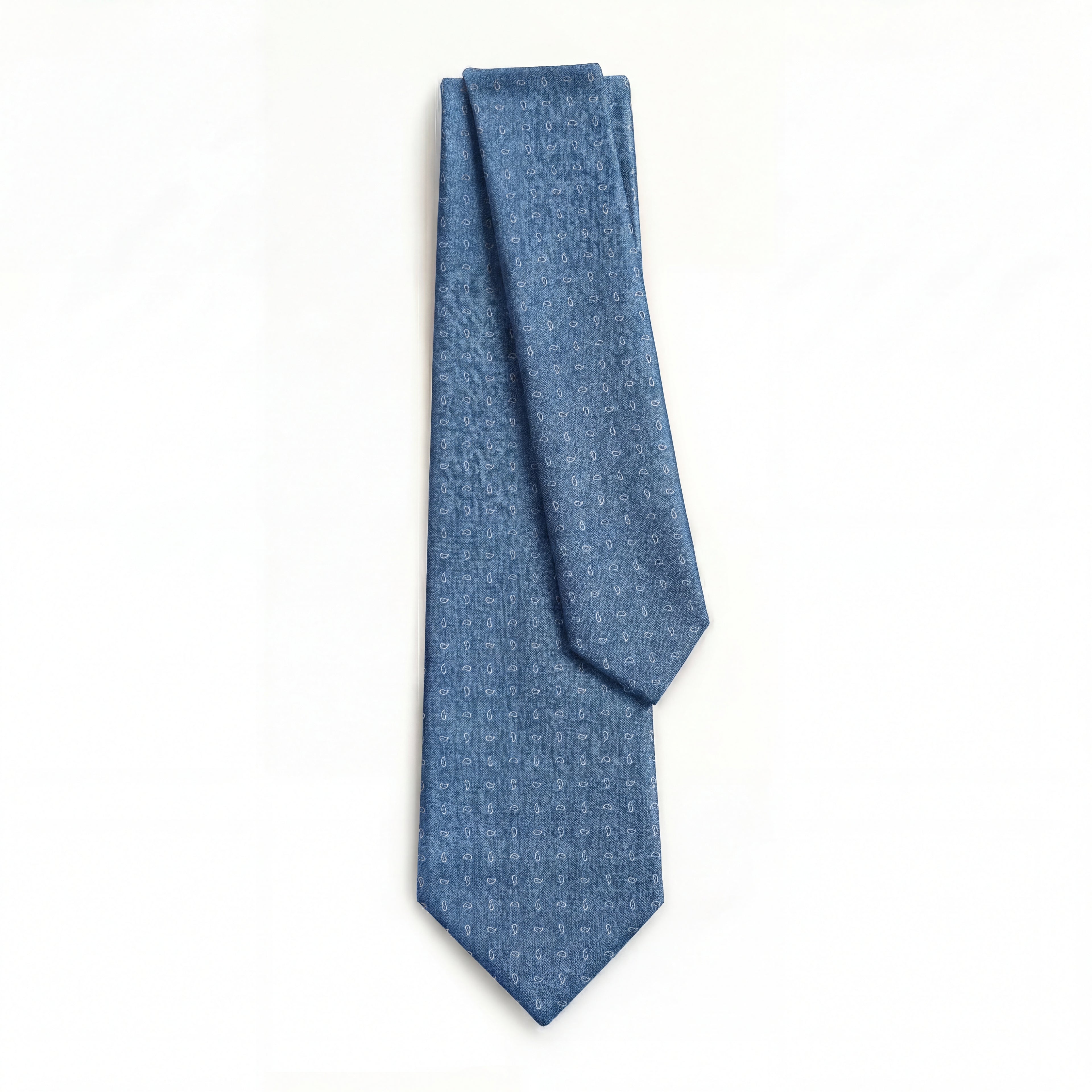 LIGHT BLUE JACQUARD SILK TIE - Micro paisley pattern