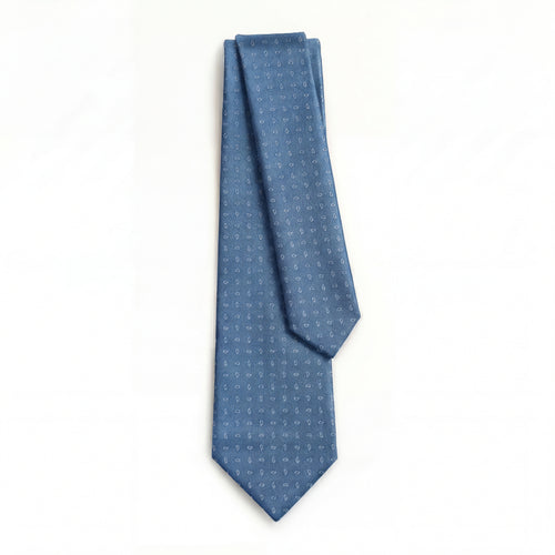 LIGHT BLUE JACQUARD SILK TIE - Micro paisley pattern - Lorenzi Como luxury silk tie