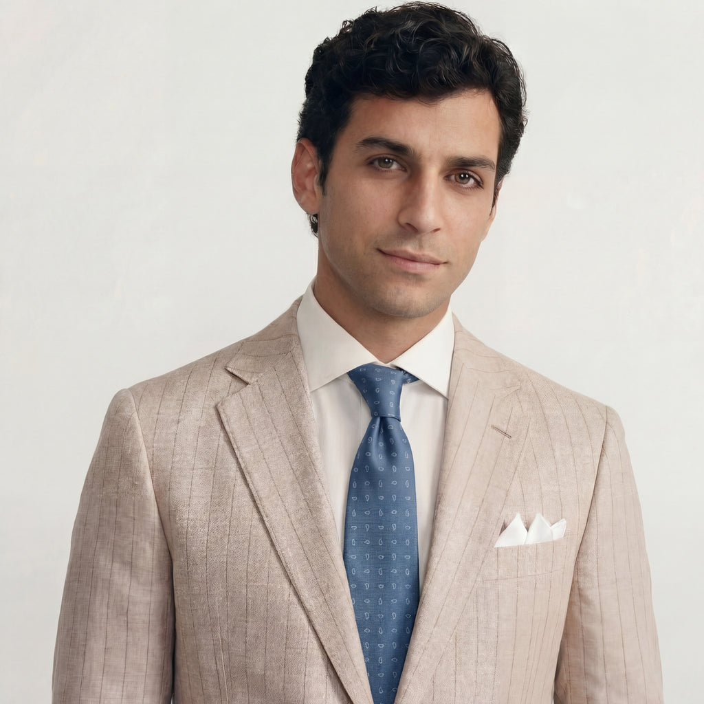 LIGHT BLUE JACQUARD SILK TIE - Micro paisley pattern