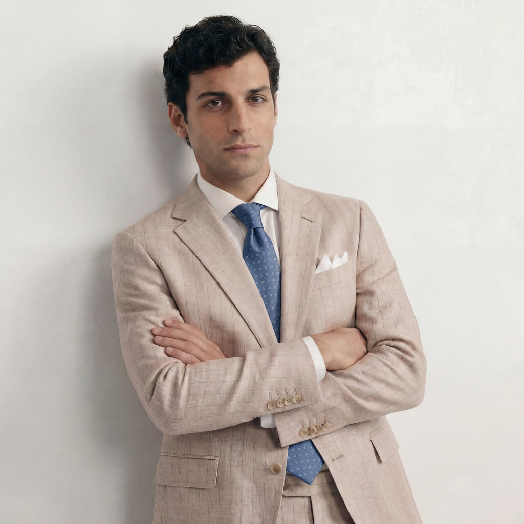 LIGHT BLUE JACQUARD SILK TIE - Micro paisley pattern