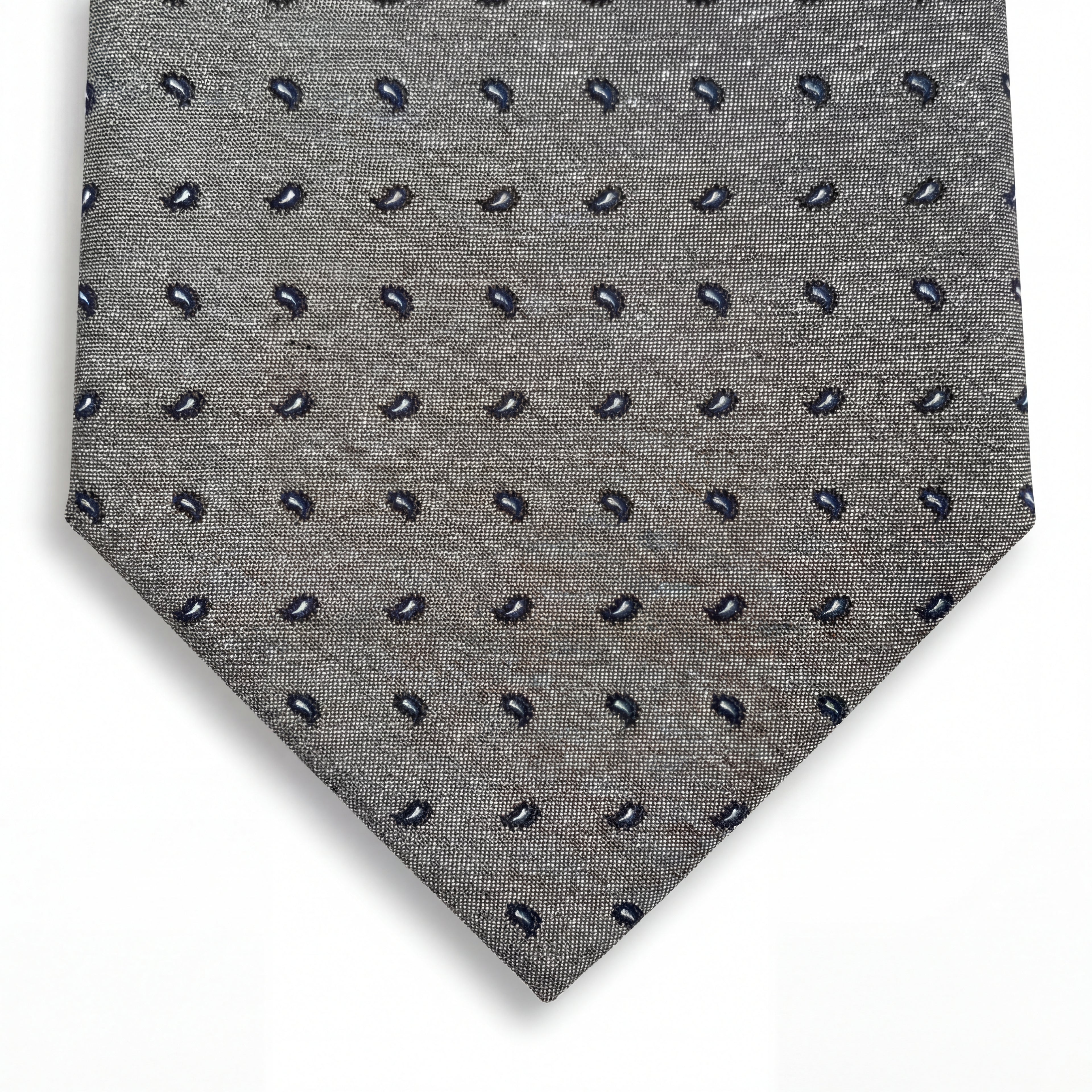 GRAY JACQUARD SILK TIE - Beige paisley pattern