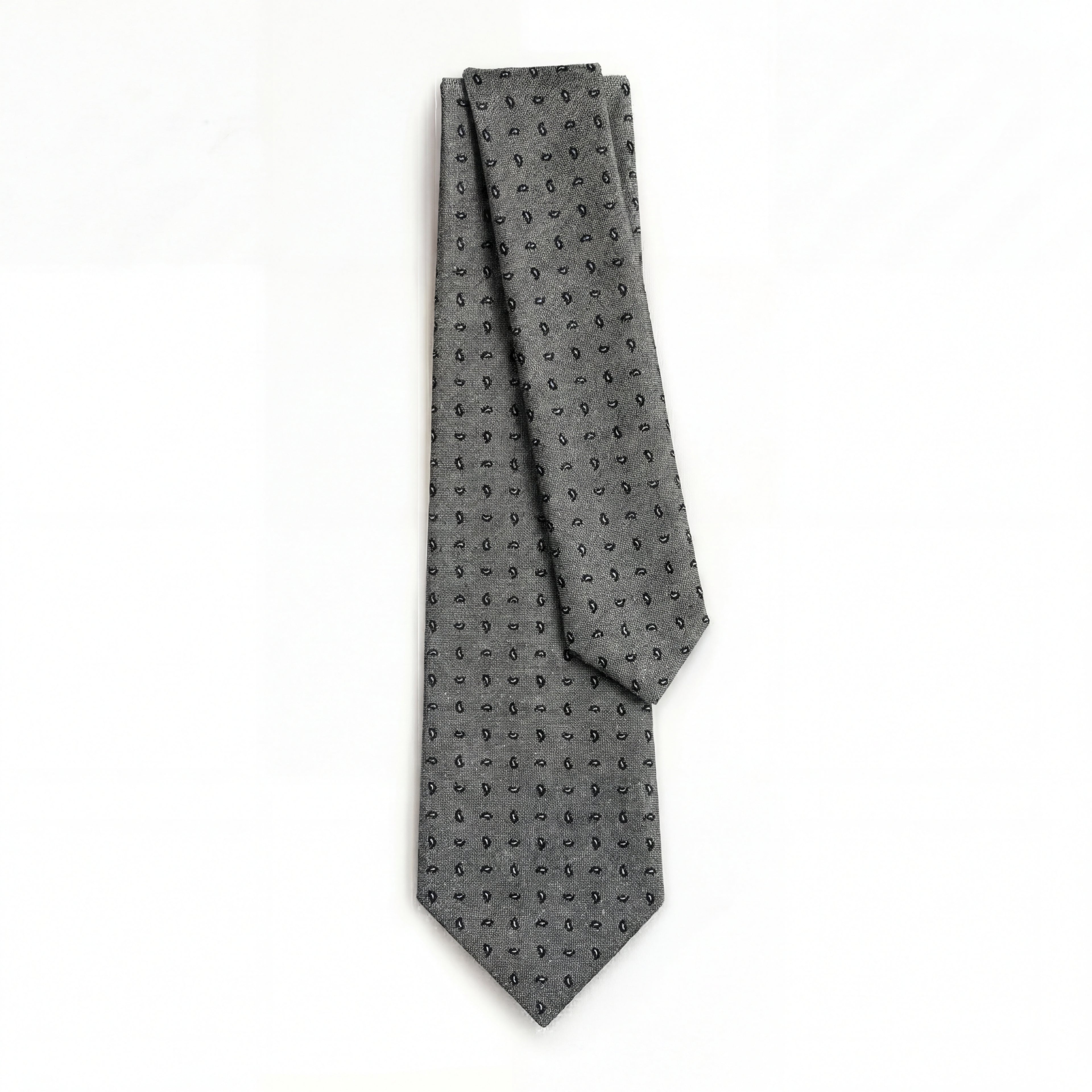 GRAY JACQUARD SILK TIE - Beige paisley pattern
