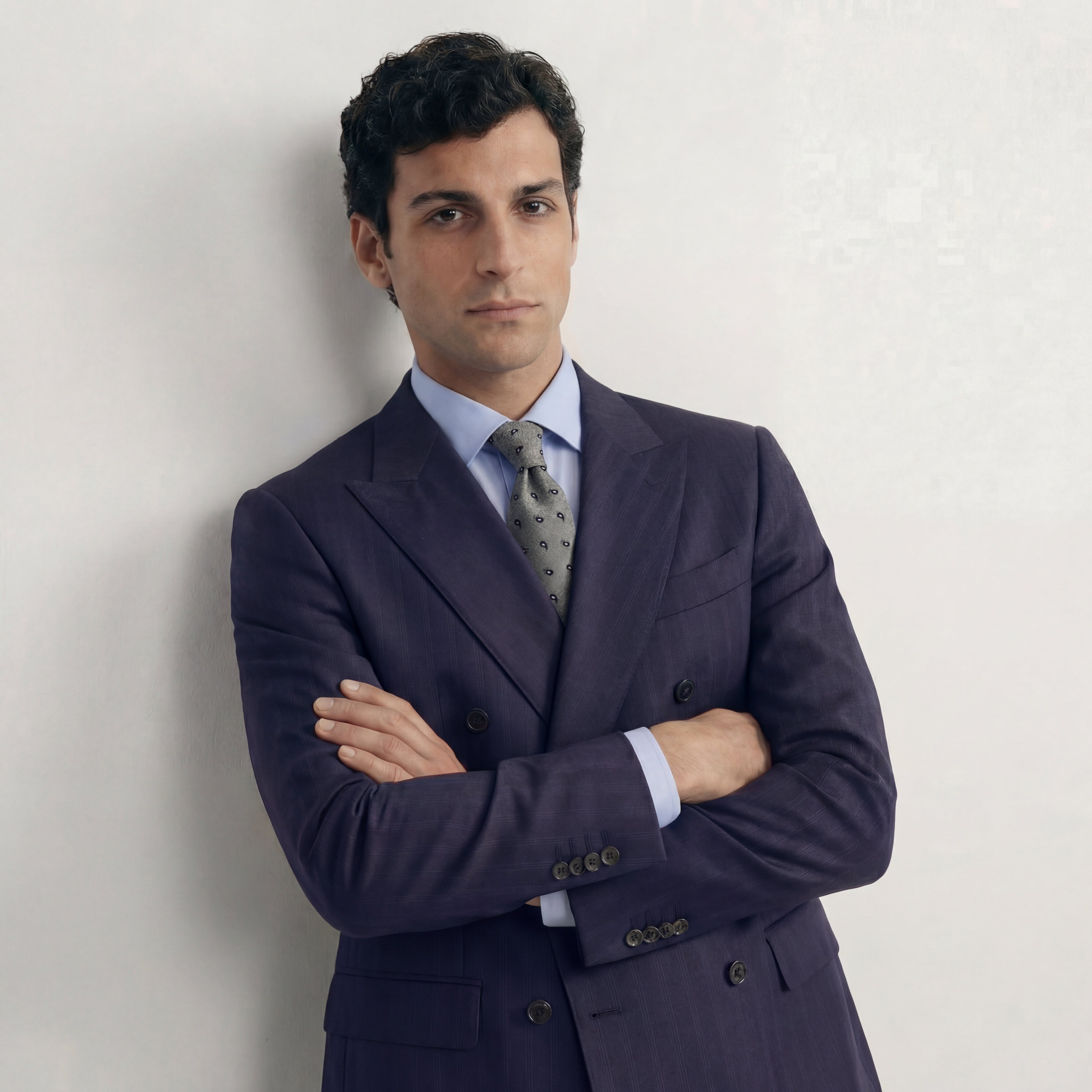 GRAY JACQUARD SILK TIE - Beige paisley pattern