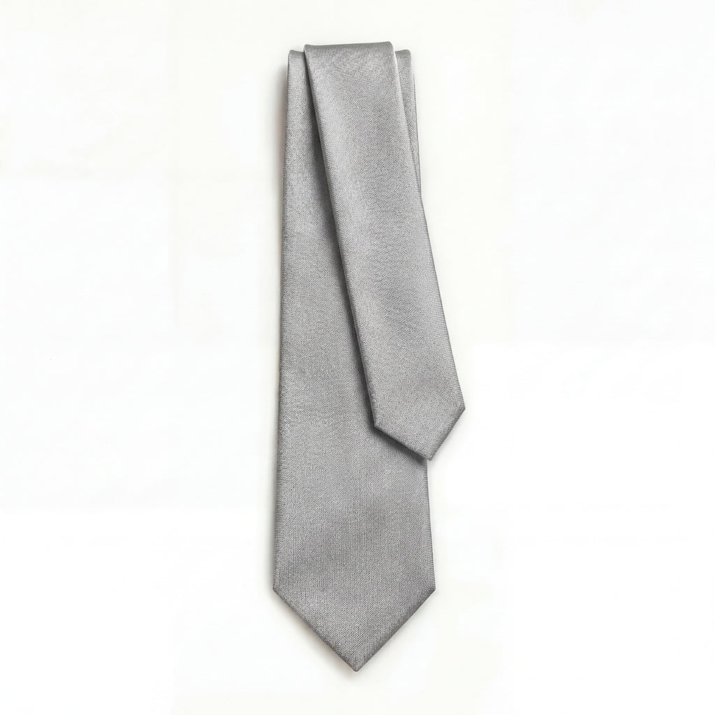 Silver 3 Fold Sartorial Jacquard Silk Tie, full tie displayed on white background