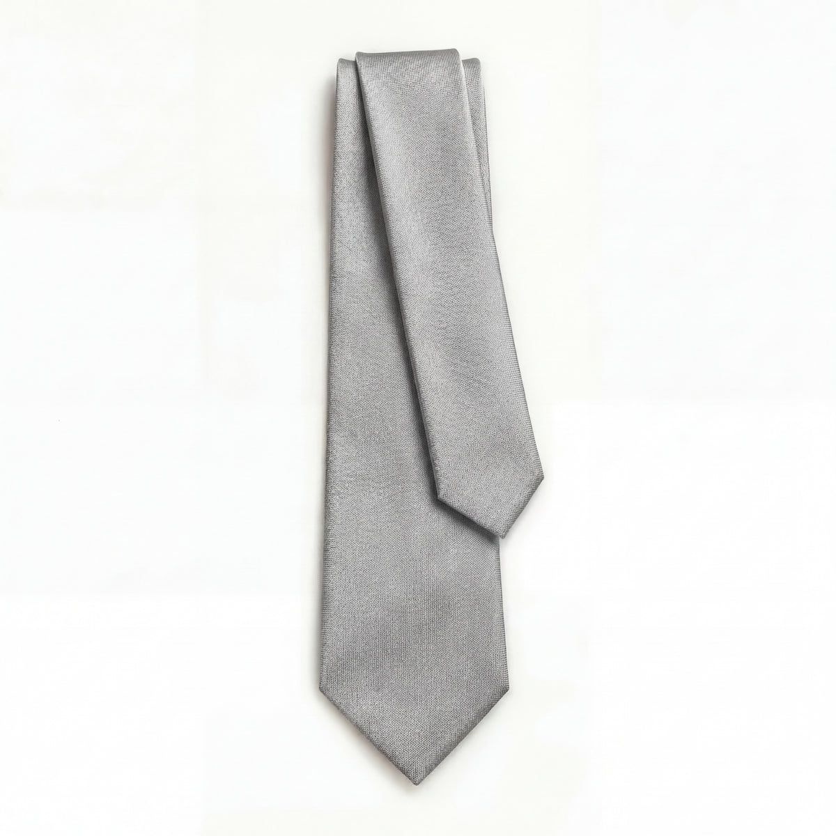 Silver 3 Fold Sartorial Jacquard Silk Tie, full tie displayed on white background
