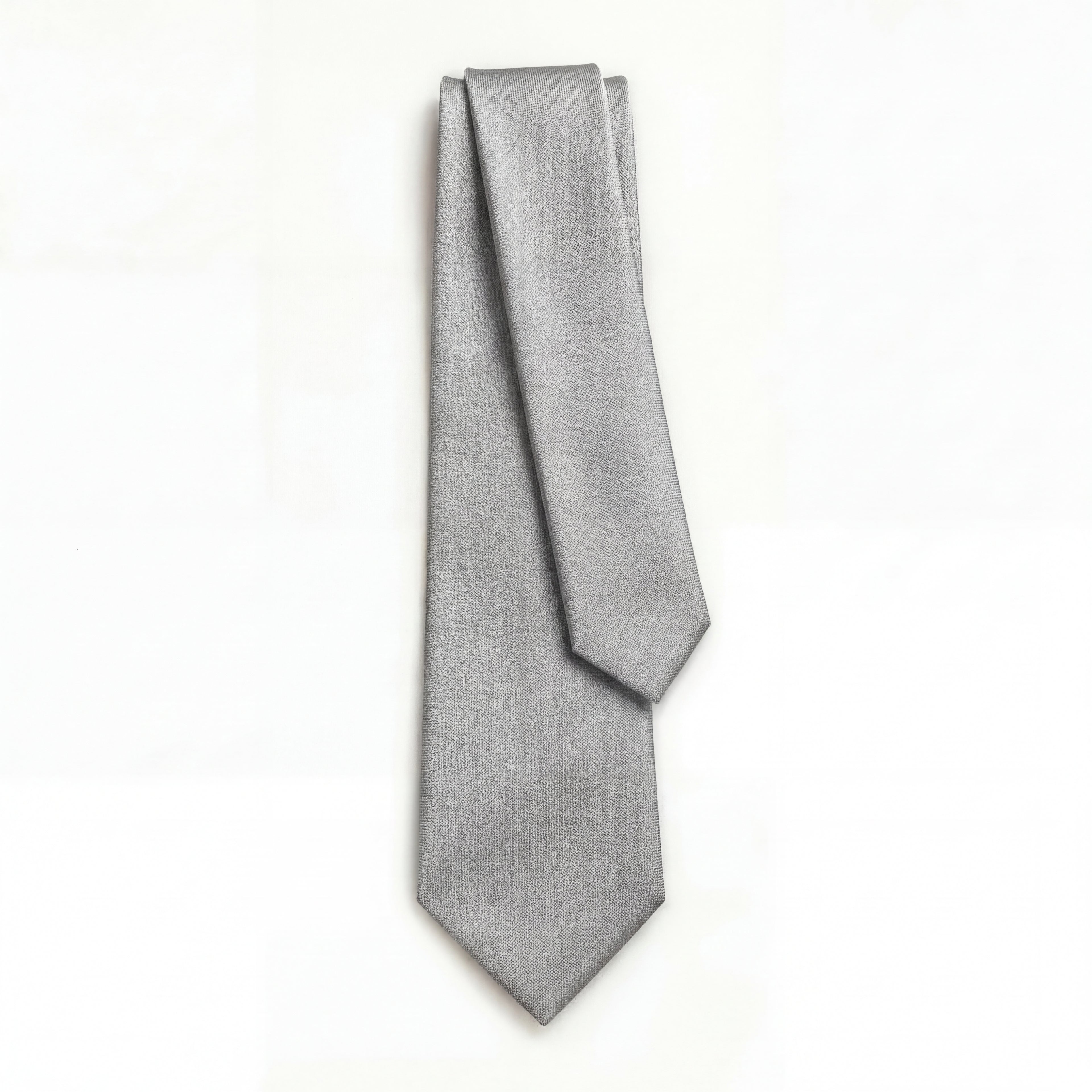 Silver 3 Fold Sartorial Jacquard Silk Tie, full tie displayed on white background