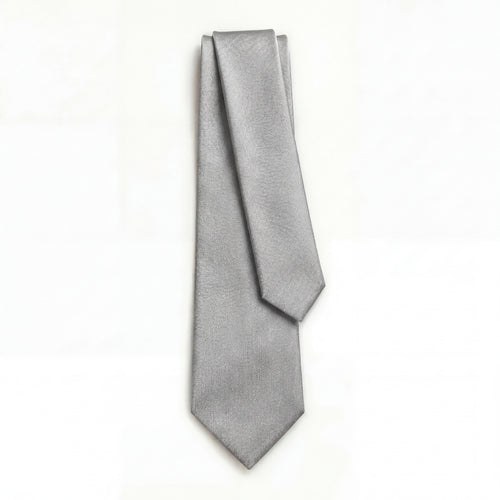Silver 3 Fold Sartorial Jacquard Silk Tie, full tie displayed on white background