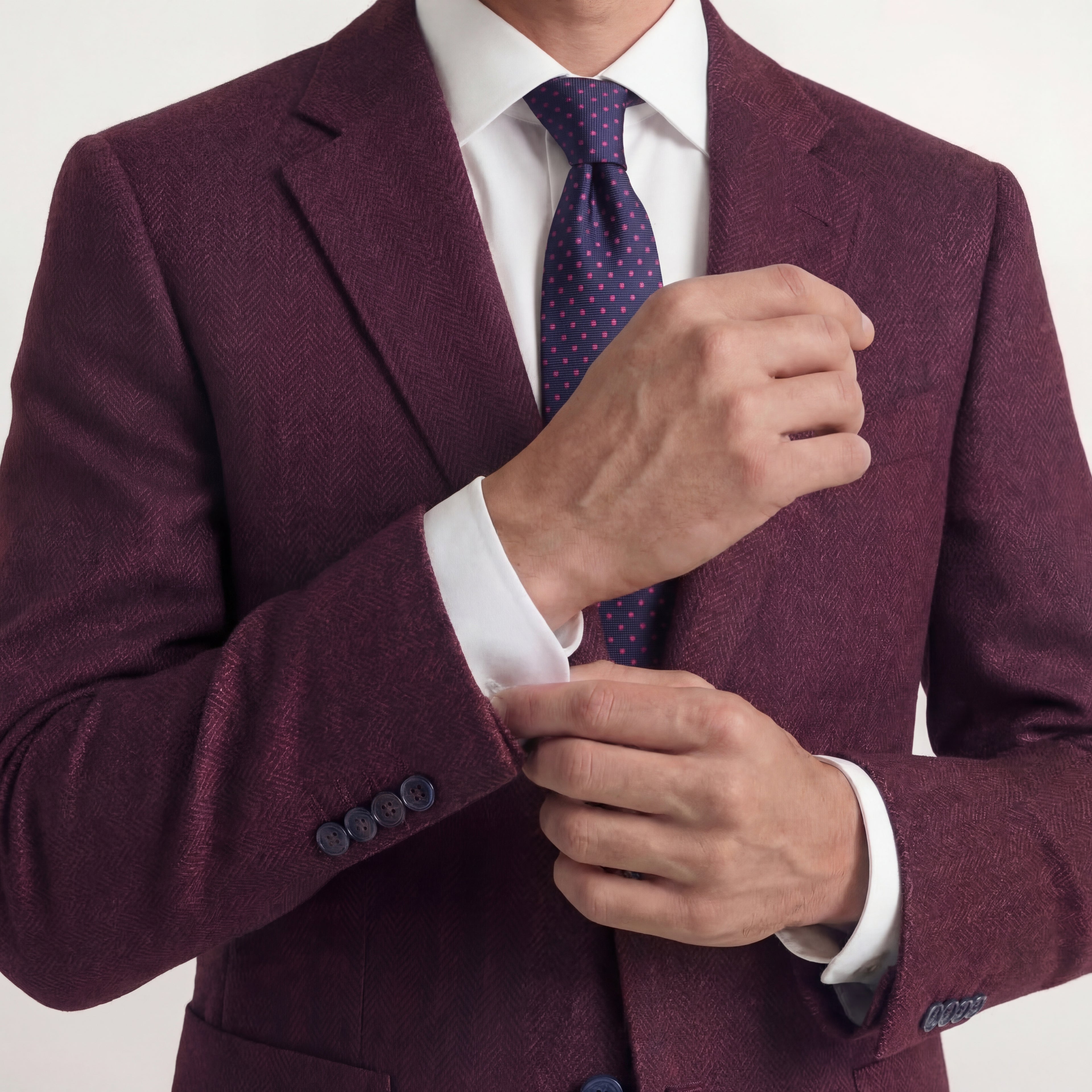 DARK BLUE 3 FOLD SARTORIAL SILK TIE - Fuchsia Polka Dot - Lorenzi Como luxury silk tie