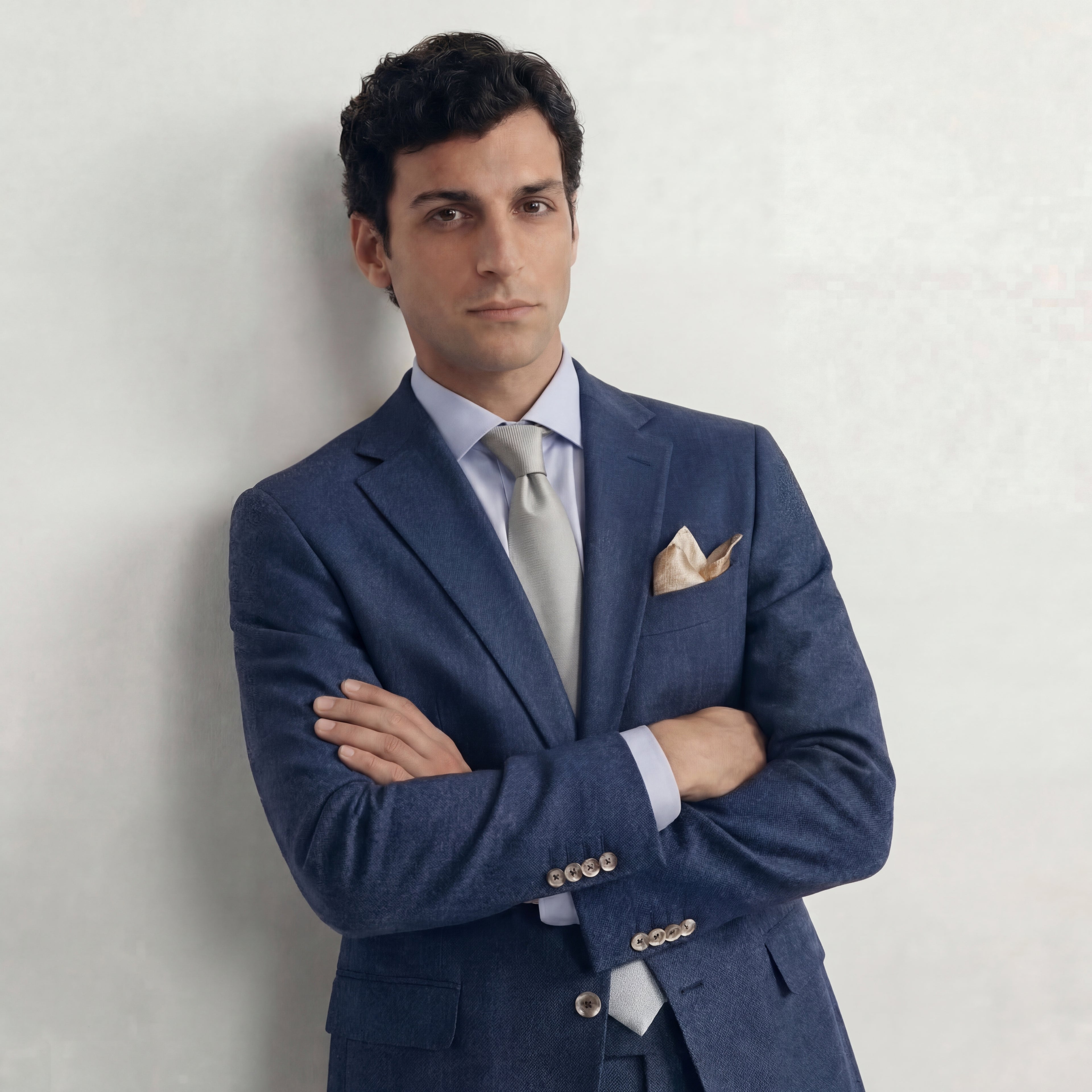 Silver 3 Fold Sartorial Jacquard Silk Tie, product view 5
