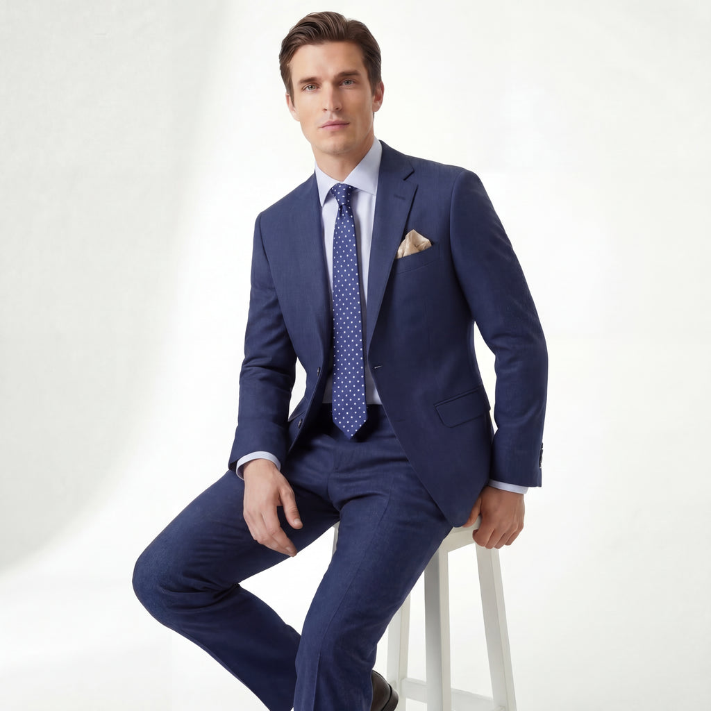 DARK BLUE 3 FOLD JACQUARD SILK TIE - White Polka Dot, product view 5