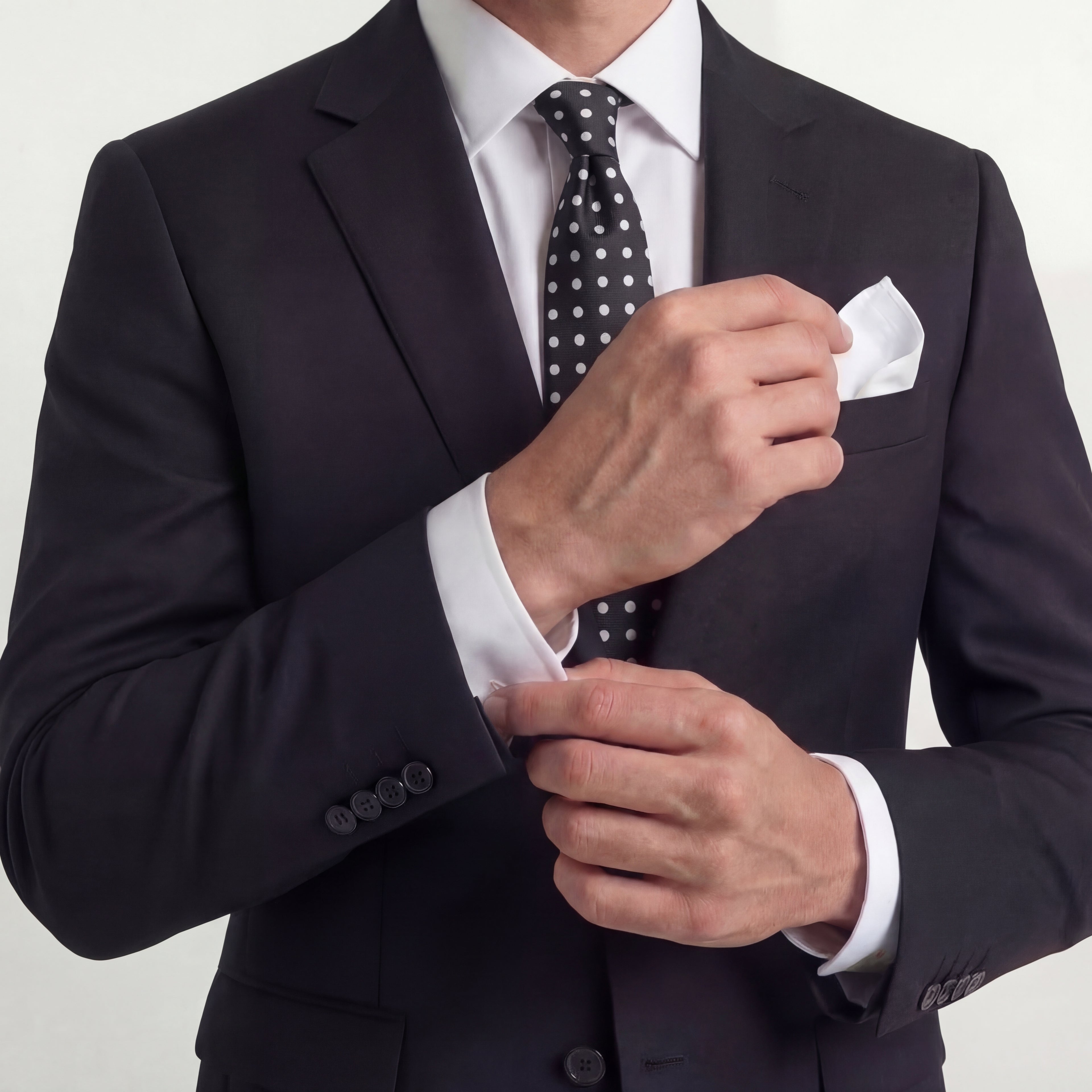 BLACK 3 FOLD JACQUARD SILK TIE - White Polka Dot - Lorenzi Como luxury silk tie
