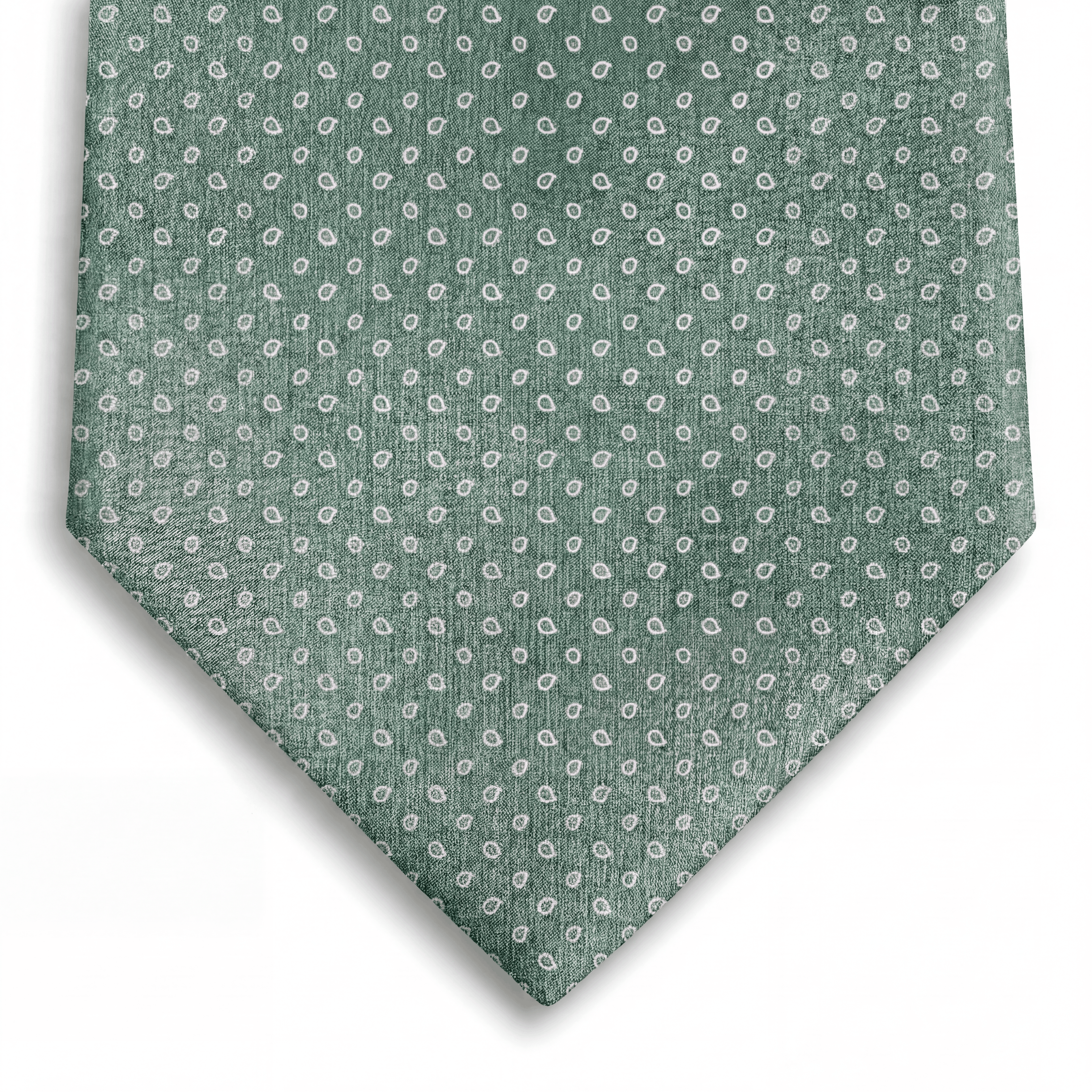 SAGE GREEN JACQUARD SILK TIE - Small paisley pattern - Lorenzi Como luxury silk tie