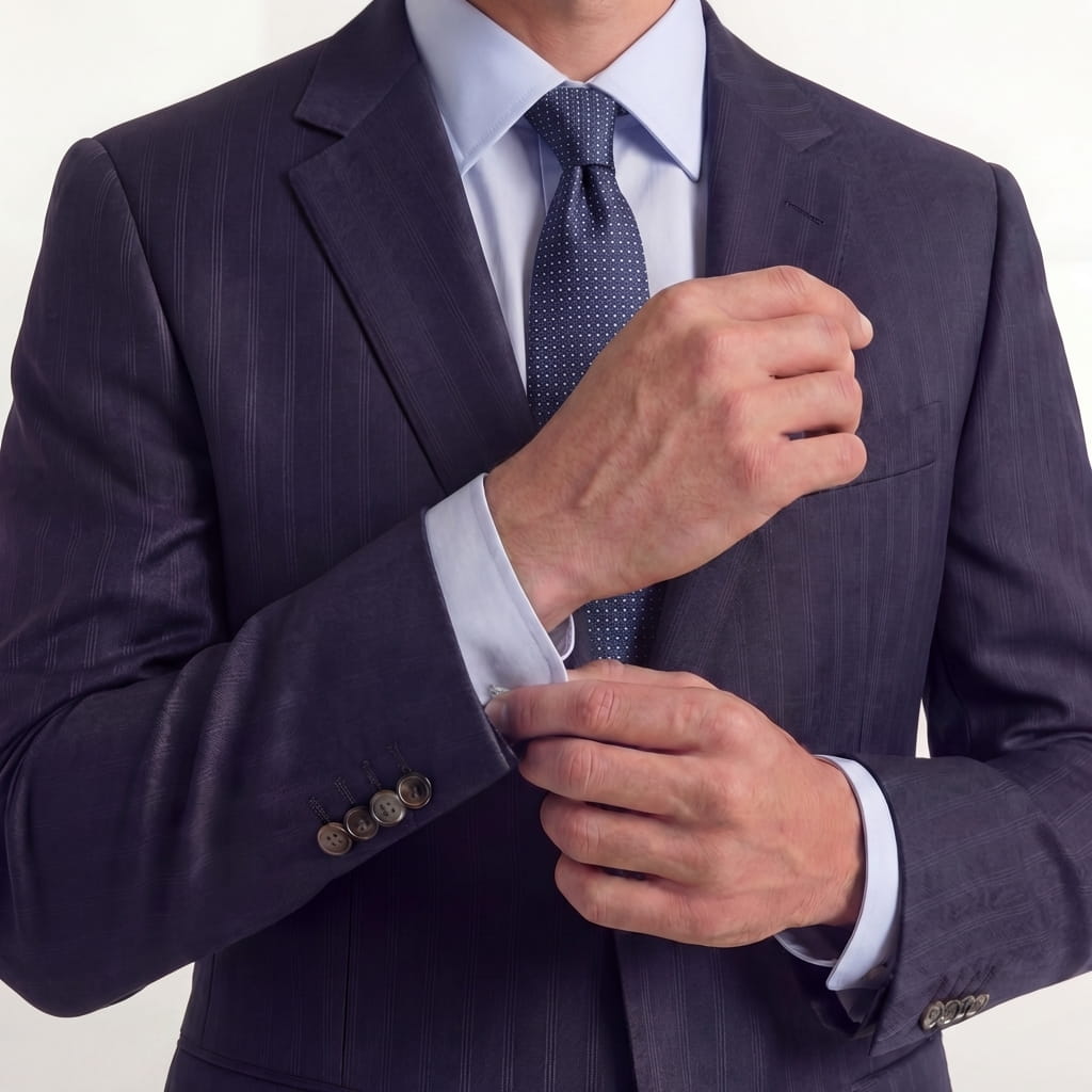 Dark Blue 3 Fold Sartorial Silk Tie - White Pin Dot - Lorenzi Como luxury silk tie