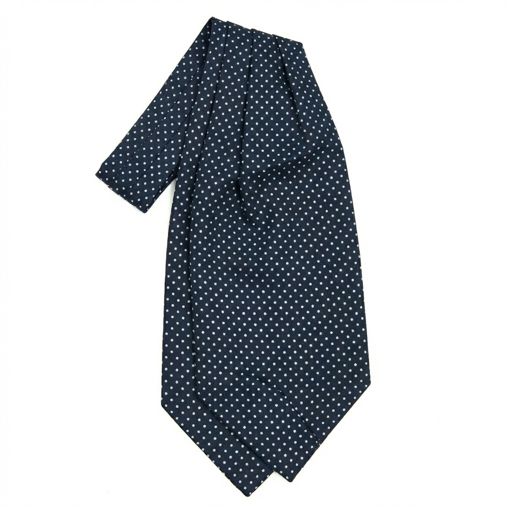 NAVY SILK SATIN ASCOT TIE - Micro-Dot