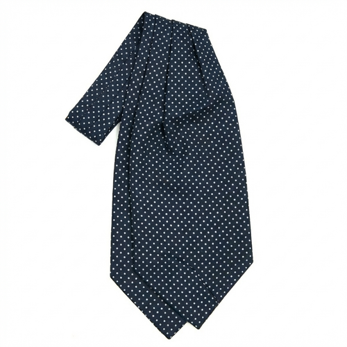 NAVY SILK SATIN ASCOT TIE - Micro-Dot