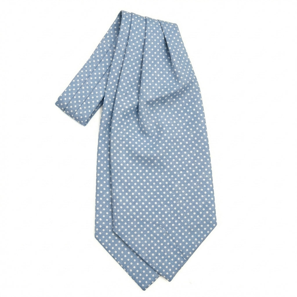 SKY BLUE SILK SATIN ASCOT TIE - Dot