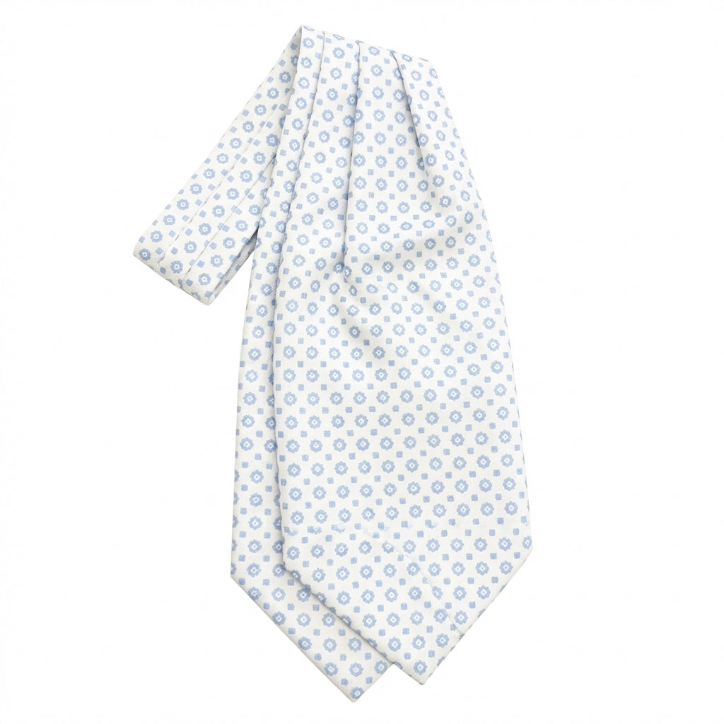 WHITE & BLUE SILK SATIN ASCOT TIE - Medallion